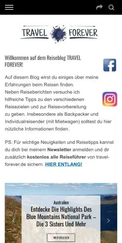 Anteprima del sito TRAVEL FOREVER, media di Germania per articoli sponsorizzati