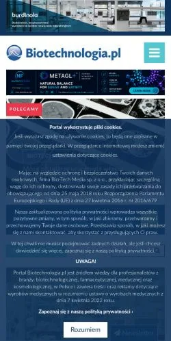 Anteprima del sito Biotechnologia, media di Polonia per articoli sponsorizzati