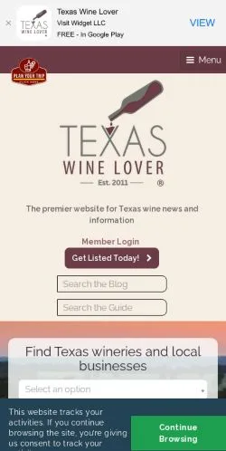 Forhåndsvisning av nettstedet Texas Wine Lover, medium fra USA for sponsede artikler