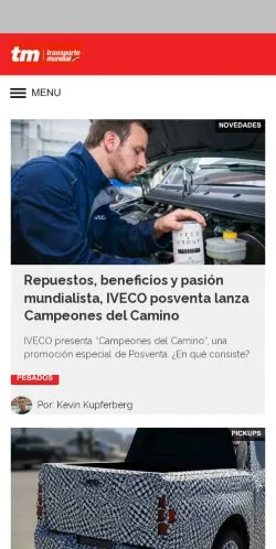 Podgląd witryny Transporte Mundial, medium z kraju Argentyna do artykułów sponsorowanych