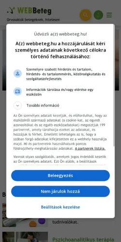 Anteprima del sito WEBBeteg, media di Ungheria per articoli sponsorizzati