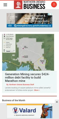 스폰서 기사용 미국 매체 Northern Ontario Business 사이트 미리보기