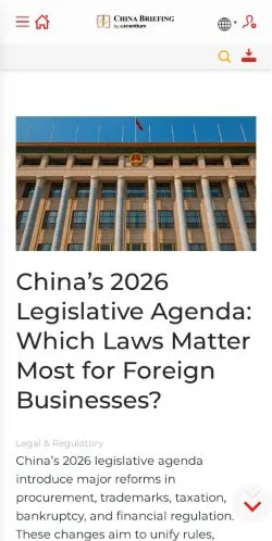 Anteprima del sito China Briefing, media di Stati Uniti per articoli sponsorizzati