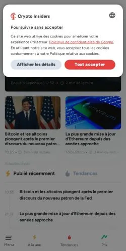Anteprima del sito Crypto Insiders, media di Francia per articoli sponsorizzati