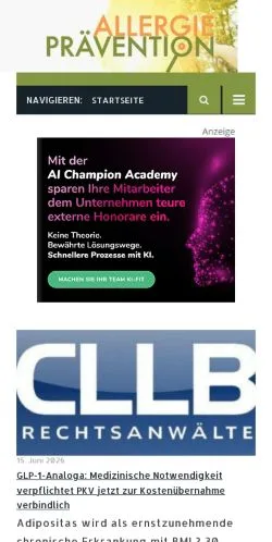 Anteprima del sito Allergieprävention, media di Germania per articoli sponsorizzati