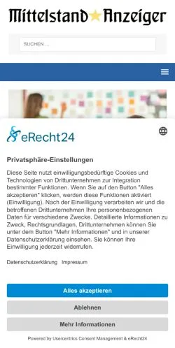 Anteprima del sito Mittelstand 🥇 Anzeiger, media di Germania per articoli sponsorizzati
