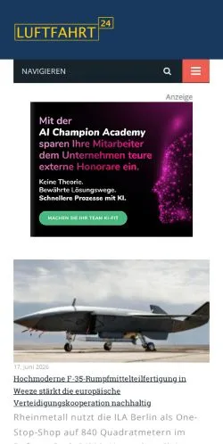 Sponsorlu makaleler için Almanya medyası Luftfahrt24 sitesinin önizlemesi