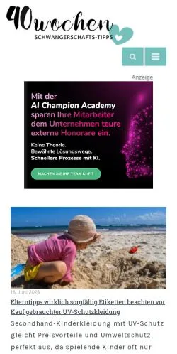 Podgląd witryny Schwangerschafts-Tipps, medium z kraju Niemcy do artykułów sponsorowanych