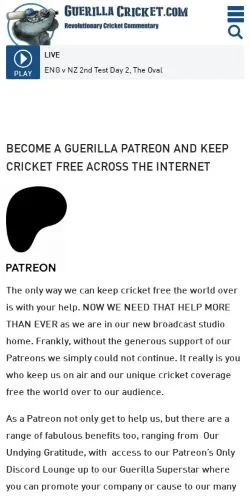 Anteprima del sito Guerilla Cricket, media di Stati Uniti per articoli sponsorizzati