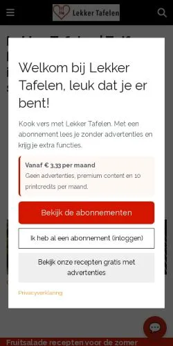 스폰서 기사용 네덜란드 매체 Lekker Tafelen 사이트 미리보기