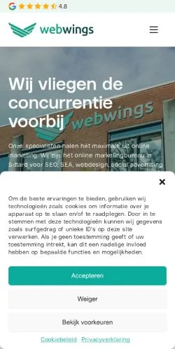 Vista previa del sitio Web Wings, medio de Países Bajos para artículos patrocinados