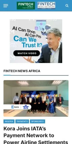 Pré-visualização do site Fintech News Africa, meio de Reino Unido para artigos patrocinados
