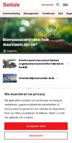 Förhandsvisning av webbplatsen Solids Processing, medium i Nederländerna för sponsrade artiklar