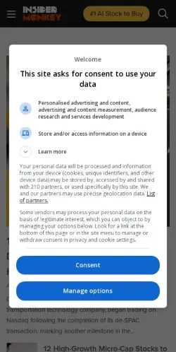 Voorbeeld van de site Insider Monkey, medium uit Verenigde Staten voor gesponsorde artikelen