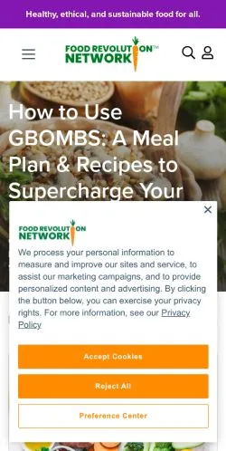 Anteprima del sito Food Revolution, media di Stati Uniti per articoli sponsorizzati