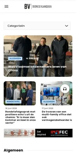 Vista previa del sitio Business Vlaanderen, medio de Bélgica para artículos patrocinados