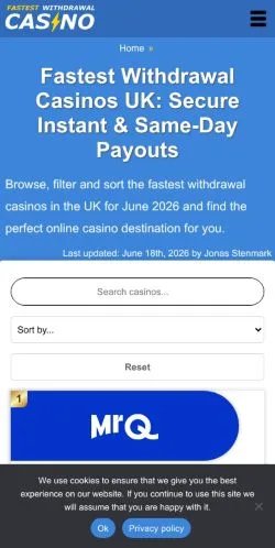 Anteprima del sito Fastest Withdrawal Casino, media di Regno Unito per articoli sponsorizzati
