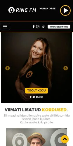 Podgląd witryny RingFM, medium z kraju Estonia do artykułów sponsorowanych