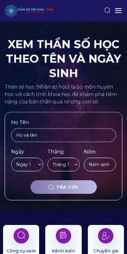 Podgląd witryny Thần Số Học Việt Nam, medium z kraju Wietnam do artykułów sponsorowanych