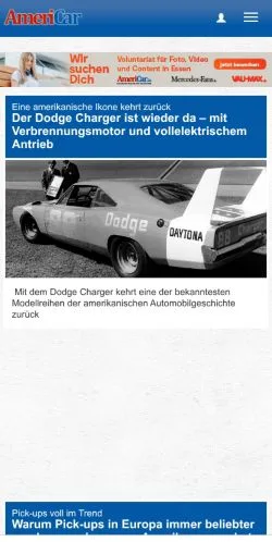 Preview of the AmeriCar website, a media outlet in Germany for sponsored articles