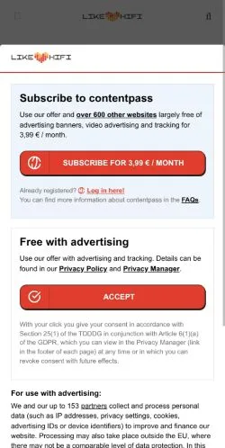 Pré-visualização do site Likehifi, meio de Alemanha para artigos patrocinados