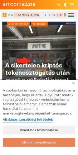 Anteprima del sito BitcoinBázis, media di Ungheria per articoli sponsorizzati