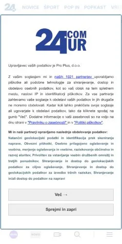 Forhåndsvisning av nettstedet 24ur, medium fra Slovenia for sponsede artikler