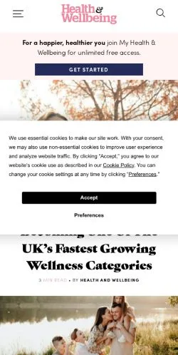 スポンサード記事向けのイギリスメディア、Health & Wellbeingのサイトプレビュー