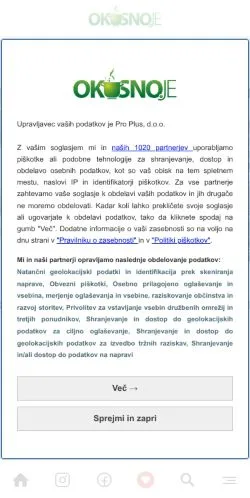 Anteprima del sito Okusno, media di Slovenia per articoli sponsorizzati