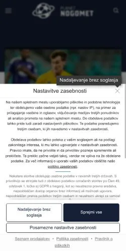Anteprima del sito Planet Nogomet, media di Slovenia per articoli sponsorizzati