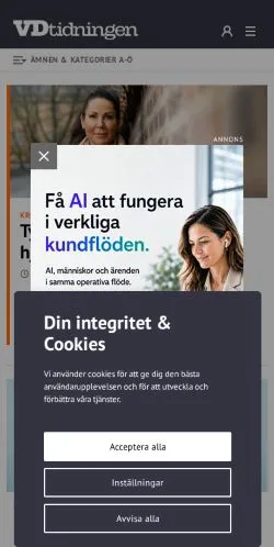 Podgląd witryny VD-Tidningen, medium z kraju Szwecja do artykułów sponsorowanych