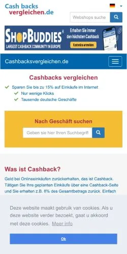 Anteprima del sito Cashback Vergleich, media di Germania per articoli sponsorizzati