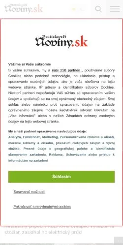 Anteprima del sito Bratislavské noviny, media di Slovacchia per articoli sponsorizzati