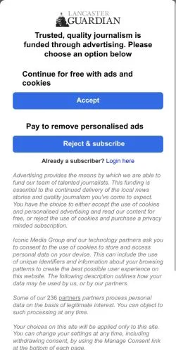 Anteprima del sito Lancaster Guardian, media di Regno Unito per articoli sponsorizzati
