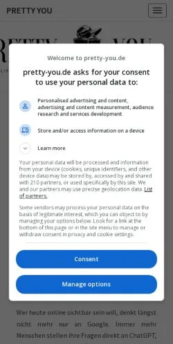 Pré-visualização do site Deutscher Lifestyle-Blog Pretty You, meio de Alemanha para artigos patrocinados