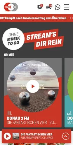 스폰서 기사용 독일 매체 DONAU 3 FM 사이트 미리보기