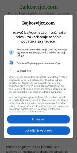Podgląd witryny Bajkosvijet, medium z kraju Chorwacja do artykułów sponsorowanych