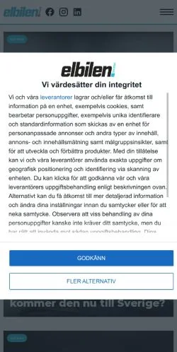 Anteprima del sito Elbilen, media di Svezia per articoli sponsorizzati