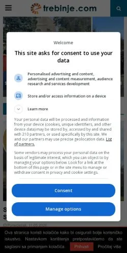 Anteprima del sito eTrebinje, media di Bosnia ed Erzegovina per articoli sponsorizzati