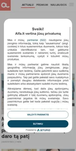 Forhåndsvisning af Lietuvos ir pasaulio naujienų portalas, medie fra Litauen til sponsorerede artikler