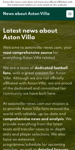 Podgląd witryny Aston Villa News, medium z kraju Stany Zjednoczone do artykułów sponsorowanych