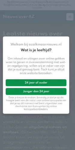 Podgląd witryny AZ Nieuws, medium z kraju Holandia do artykułów sponsorowanych