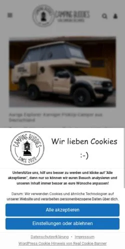 Anteprima del sito CampingBuddies, media di Germania per articoli sponsorizzati