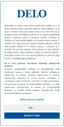 Podgląd witryny Delo in dom, medium z kraju Słowenia do artykułów sponsorowanych