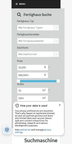 Anteprima del sito Fertighausanbieter, media di Austria per articoli sponsorizzati