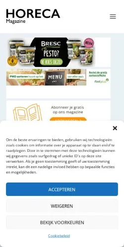 Podgląd witryny Horeca Magazine, medium z kraju Belgia do artykułów sponsorowanych