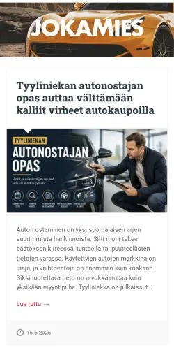 Anteprima del sito Jokamies, media di Finlandia per articoli sponsorizzati