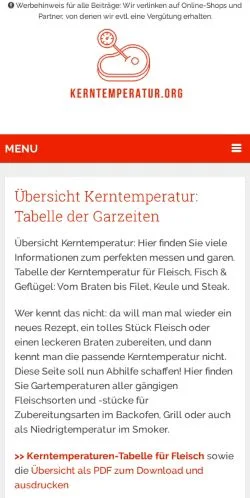 Anteprima del sito Kerntemperatur Übersicht, media di Germania per articoli sponsorizzati