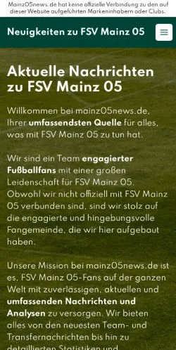 Anteprima del sito FSV Mainz 05 News, media di Germania per articoli sponsorizzati