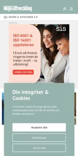 Podgląd witryny Miljö & Utveckling, medium z kraju Szwecja do artykułów sponsorowanych
